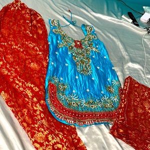 Beautiful Red/Baby Blue Salwar Suit
